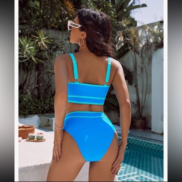 BMJL High Waisted Bikini Sets Sporty Two Piece Swimsuit Color Block Cheeky NWT S - Picture 2 of 9